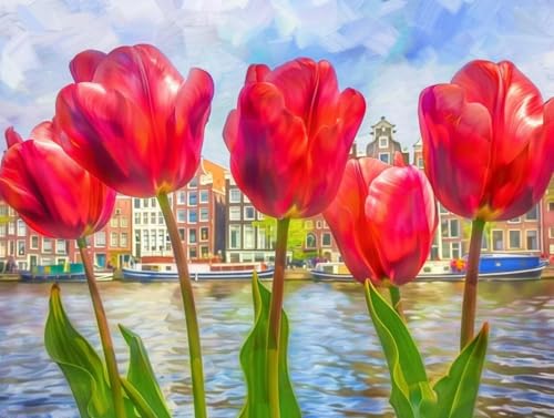 Diamond Painting Blume Stadt, DIY 5D Diamant Painting Bilder Kinder, Diamond Painting für Erwachsene, Diamanthandwerk, Diamant Malerei Kreuz Stickerei, Geeignet für Heimdekoration, Gifts 120x90cm P299 von Giyuco