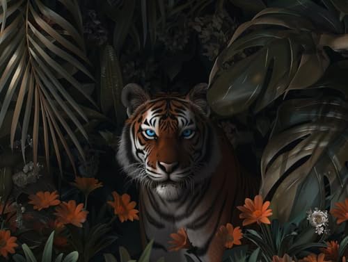 Diamond Painting Blume Tiger, DIY 5D Diamant Painting Bilder Kinder, Diamond Painting für Erwachsene, Diamanthandwerk, Diamant Malerei Kreuz Stickerei, Geeignet für Heimdekoration, Gifts 120x90cm P337 von Giyuco