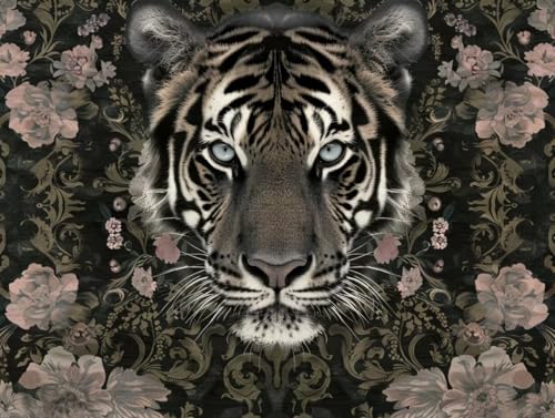 Diamond Painting Blume Tiger, DIY 5D Diamant Painting Bilder Kinder, Diamond Painting für Erwachsene, Diamanthandwerk, Diamant Malerei Kreuz Stickerei, Geeignet für Heimdekoration, Gifts 120x90cm P339 von Giyuco