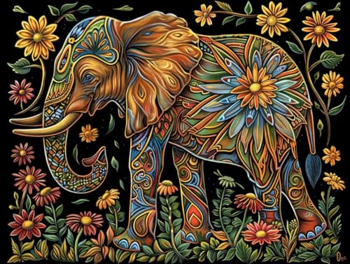 Diamond Painting Elefant Blume, Diamond Painting Erwachsene, 5D Full Diamond Painting Kinder, Diamant Gemälde Kreuz Stickerei Set, Mosaikherstellung Handwerk, Geeignet für Heimdekoration 80x60cm P-119 von Giyuco