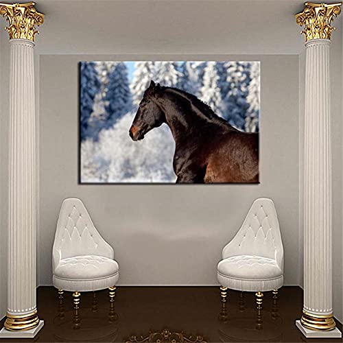 Diamond Painting Full Set Diamant Painting Bilder Groß 5d Diamant Painting für Erwachsene Kinder Voll Strass Daiments Painting Diamant Malerei Kits Schwarzes Pferd Schnee Square Drill 70x35cm von Giyuco