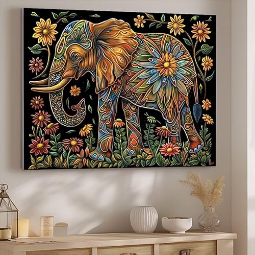 Elefant Malen Nach Zahlen ab 5 6 7 Jahre Mädchen, Malen Nach Zahlen für Kinder Klein mit Pinseln und Acrylfarben, Geeignet Frauen Geschenk oder als Home Wand Dekoration (rahmenlos) 25x35cm Blume J-106 von Giyuco