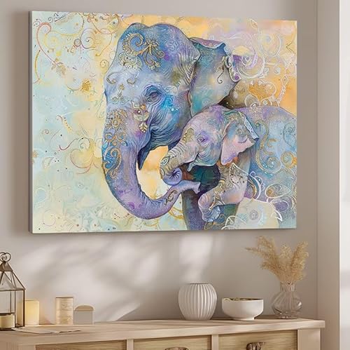 Farbe Malen Nach Zahlen ab 5 6 7 Jahre Mädchen, Malen Nach Zahlen für Kinder Klein mit Pinseln und Acrylfarben, Geeignet Frauen Geschenk oder als Home Wand Dekoration (rahmenlos) 25x35cm Elefant J-26 von Giyuco