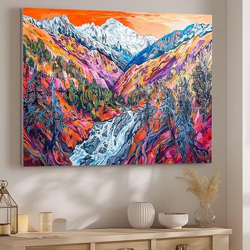 Farbe Malen Nach Zahlen ab 5 6 7 Jahre Mädchen, Malen Nach Zahlen für Kinder Klein mit Pinseln und Acrylfarben, Geeignet Geschenk oder als Home Wand Dekoration (rahmenlos) 100x130cm Landschaft J-28 von Giyuco