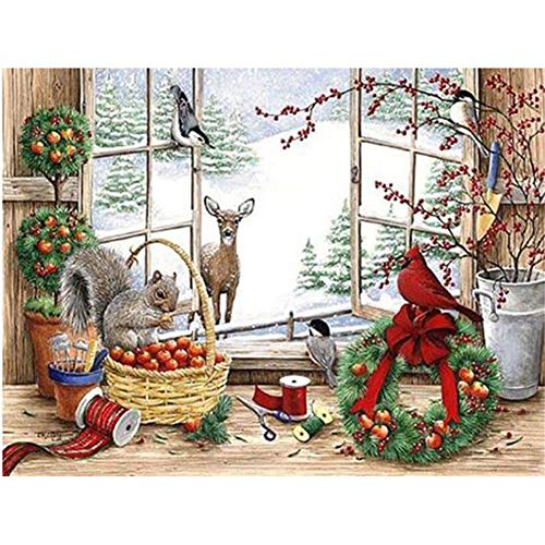 Giyuco Diamond Painting Bilder Set für Erwachsene, Stickerei 5D Diamond Painting Set Full Bilder Diamant Malerei Voll Groß Crystal Strass Kreuzstich Winterlandschaft Round Drill 40x50cm von Giyuco