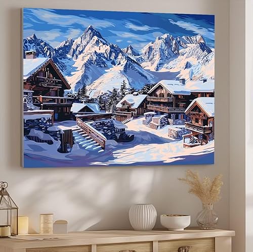 Im Winter Malen Nach Zahlen ab 5 6 7 Jahre Mädchen, Malen Nach Zahlen für Kinder Klein mit Pinseln und Acrylfarben, Geeignet Geschenk oder als Home Wand Dekoration (rahmenlos) 100x130cm Stadt J-111 von Giyuco