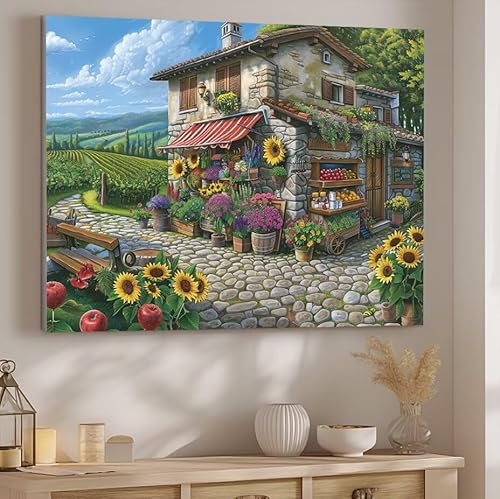 Landschaft Malen Nach Zahlen ab 5 6 7 Jahre Mädchen, Malen Nach Zahlen für Kinder Klein mit Pinseln und Acrylfarben, Geeignet Geschenk oder als Home Dekoration (rahmenlos) 100x130cm Blumenladen J-169 von Giyuco