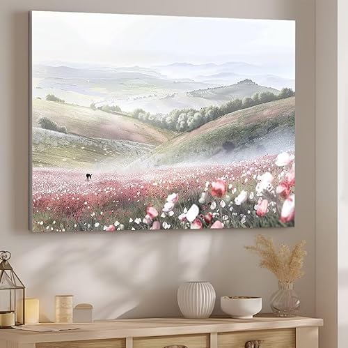 Landschaft Malen Nach Zahlen ab 5 6 7 Jahre Mädchen, Malen Nach Zahlen für Kinder Klein mit Pinseln und Acrylfarben, Geeignet Geschenk oder als Home Wand Dekoration (rahmenlos) 100x130cm Blume J-168 von Giyuco