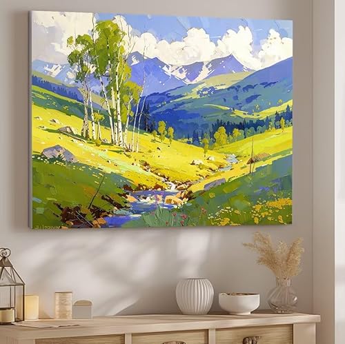 Landschaft Malen Nach Zahlen ab 5 6 7 Jahre Mädchen, Malen Nach Zahlen für Kinder Klein mit Pinseln und Acrylfarben, Geeignet Geschenk oder als Home Wand Dekoration (rahmenlos) 100x130cm Fluss J-166 von Giyuco