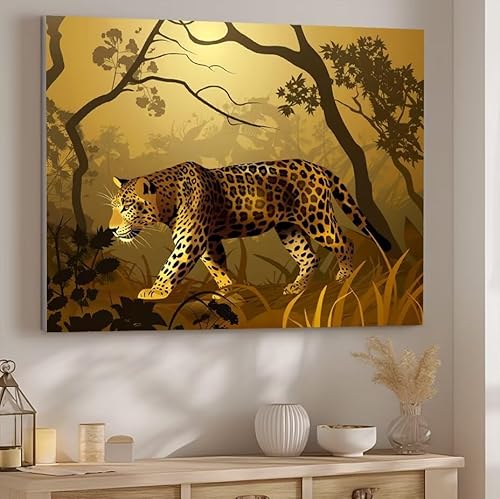 Leopard Malen Nach Zahlen ab 5 6 7 Jahre Mädchen, Malen Nach Zahlen für Kinder Klein mit Pinseln und Acrylfarben, Geeignet Frauen Geschenk oder als Home Wand Dekoration (rahmenlos) 100x130cm Wald J-17 von Giyuco