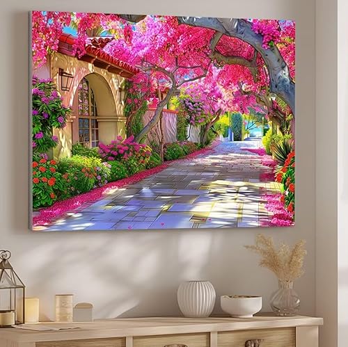 Malen Nach Zahlen Erwachsene Blume Malen Nach Zahlen Klein, DIY Ölgemälde Leinwand Set mit 3 Pinsel und Acrylpigment Bastelset Erwachsene Frauen Home Dekor Geschenk 60x80cm Ohne Rahmen StraßE J-350 von Giyuco