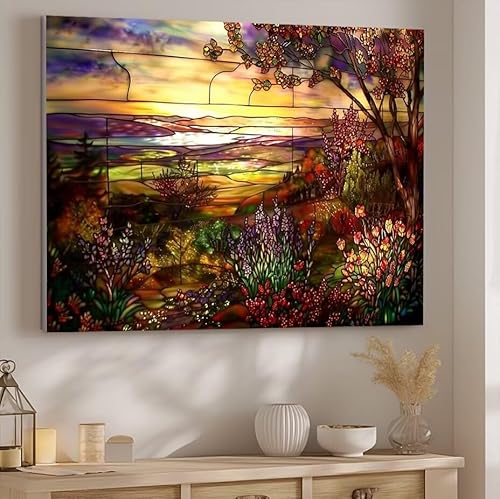 Malen Nach Zahlen Erwachsene Glas Malen Nach Zahlen Klein, DIY Ölgemälde Leinwand Set mit 3 Pinsel und Acrylpigment Bastelset Erwachsene Frauen Home Dekor Geschenk 90x120cm Ohne Rahmen Garten J-20 von Giyuco