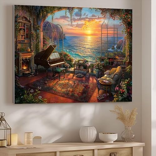 Malen Nach Zahlen Erwachsene Klavier Malen Nach Zahlen Klein, DIY Ölgemälde Leinwand Set mit 3 Pinsel und Acrylpigment Bastelset Erwachsene Frauen Home Dekoration 90x120cm Ohne Rahmen Blume J-175 von Giyuco