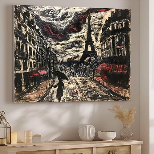 Malen Nach Zahlen Erwachsene Paris Malen Nach Zahlen Klein, DIY Ölgemälde Leinwand Set mit 3 Pinsel und Acrylpigment Bastelset Erwachsene Frauen Home Dekor Geschenk 90x120cm Ohne Rahmen StraßE J-3 von Giyuco