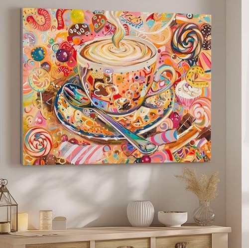 Malen Nach Zahlen Erwachsene Tasse Malen Nach Zahlen Klein, DIY Ölgemälde Leinwand Set mit 3 Pinsel und Acrylpigment Bastelset Erwachsene Frauen Home Dekor Geschenk 90x120cm Ohne Rahmen Farbe J-18 von Giyuco