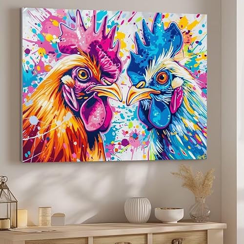 Malen Nach Zahlen Erwachsene Tier Malen Nach Zahlen Klein, DIY Ölgemälde Leinwand Set mit 3 Pinsel und Acrylpigment Bastelset Erwachsene Frauen Home Dekoration Geschenk 35x50cm Ohne Rahmen Huhn J-119 von Giyuco