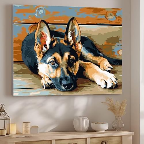 Malen Nach Zahlen Erwachsene Tier Malen Nach Zahlen Klein, DIY Ölgemälde Leinwand Set mit 3 Pinsel und Acrylpigment Bastelset Erwachsene Frauen Home Dekoration Geschenk 60x80cm Ohne Rahmen Hund J-114 von Giyuco