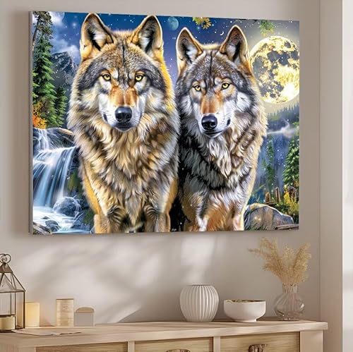 Malen Nach Zahlen Erwachsene Tier Malen Nach Zahlen Klein, DIY Ölgemälde Leinwand Set mit 3 Pinsel und Acrylpigment Bastelset Erwachsene Frauen Home Dekoration Geschenk 60x80cm Ohne Rahmen Wolf J-121 von Giyuco