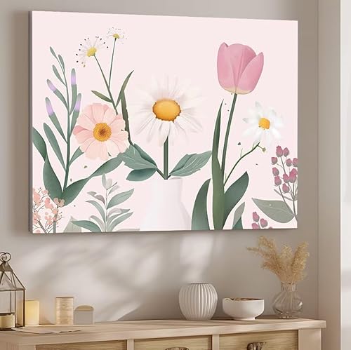 Malen Nach Zahlen Erwachsene Weiß Malen Nach Zahlen Klein, DIY Ölgemälde Leinwand Set mit 3 Pinsel und Acrylpigment Bastelset Erwachsene Frauen Home Dekoration Geschenk 20x30cm Ohne Rahmen Blume J-7 von Giyuco