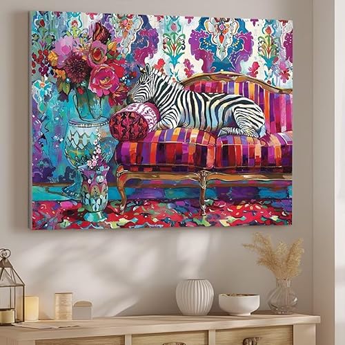 Malen Nach Zahlen Erwachsene Zebra Malen Nach Zahlen Klein, DIY Ölgemälde Leinwand Set mit 3 Pinsel und Acrylpigment Bastelset Erwachsene Frauen Home Dekoration Geschenk 20x30cm Ohne Rahmen Sofa J-15 von Giyuco