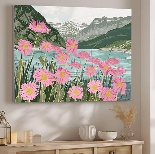 Malen nach Zahlen Erwachsene Blume, Malen nach Zahlen See DIY Handgemalt Ölgemälde Kit Hobby Erwachsene Kreativ Mit Pinseln und Acrylfarbe Knitterfreie Leinwand Kit, Home Wand Deko 50x70cm J-332 von Giyuco