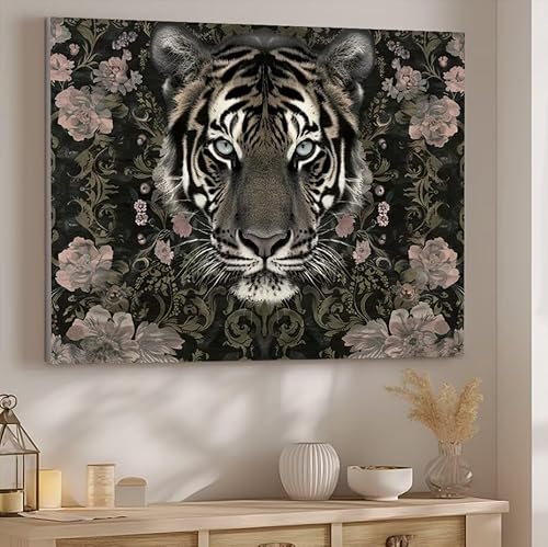 Malen nach Zahlen Erwachsene Blume, Malen nach Zahlen Tiger DIY Handgemalt Ölgemälde Kit Hobby Erwachsene Kreativ Mit Pinseln und Acrylfarbe Knitterfreie Leinwand Kit, Home Wand Deko 80x110cm J-339 von Giyuco