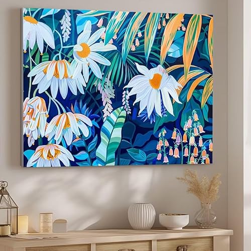 Weiß Malen Nach Zahlen ab 5 6 7 Jahre Mädchen, Malen Nach Zahlen für Kinder Klein mit Pinseln und Acrylfarben, Geeignet Frauen Geschenk oder als Home Wand Dekoration (rahmenlos) 100x130cm Blume J-14 von Giyuco