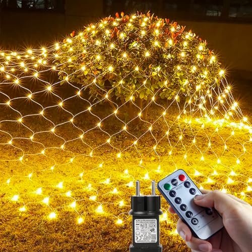 Gizmify Lichternetz Außen,3x2m 208LED Dimmbare Lichterkette Außen mit Fernbedienung Timer,Weihnachtsbeleuchtung Außen,IP65 Wasserdicht 8 Modi,Innen Außen Dekorationen für Büsche Garten Weihnachtsbaum von Gizmify