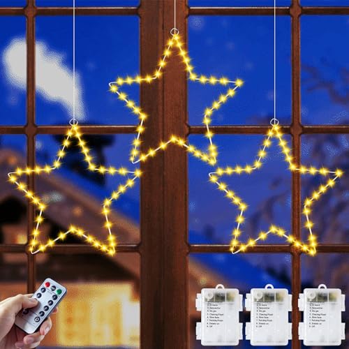 Weihnachtsbeleuchtung Fenster, 3Stück 120 LED Stern Fenster Beleuchtet Fensterdeko Weihnachten Beleuchtet mit Timer Fernbedienung 8 Modi Sterne Deko Weihnachten für Fenster Deko Hängen Weihnachtsdeko von Gizmify