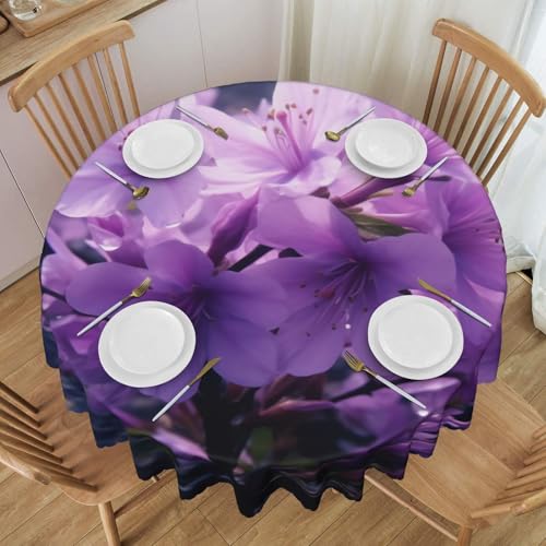 Gjgdbxdw Blooming Tischdecke, rund, violette Blumen, 152,4 cm, wasserdicht, waschbar, Polyester-Tischdecke, dekorativer Stoff, Tischdecke für Esstisch, Buffet-Partys und Camping von Gjgdbxdw