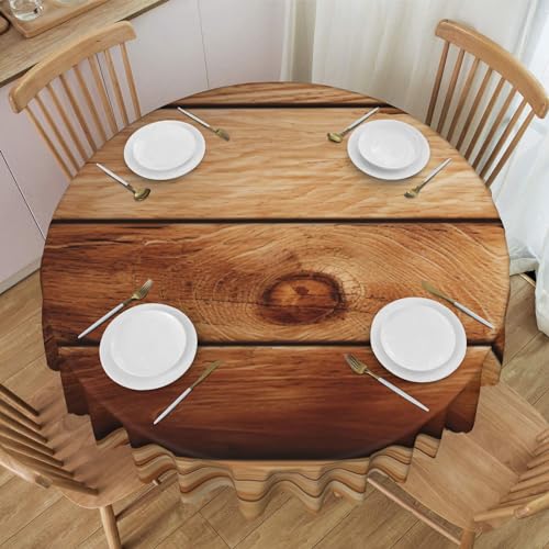 Gjgdbxdw Braune runde Holztischdecke, 152,4 cm, wasserdicht, waschbar, Polyester-Tischdecke, dekorativer Stoff, Tischdecke für Esstisch, Buffet-Partys und Camping von Gjgdbxdw