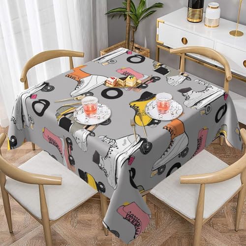 Gjgdbxdw Bunte Retro-Tischdecke mit Rollschuhen, bedruckt, wasserdicht, abwischbar, für Zuhause, Küche, Esszimmer, Party, drinnen und draußen, 152,4 x 152,4 cm von Gjgdbxdw