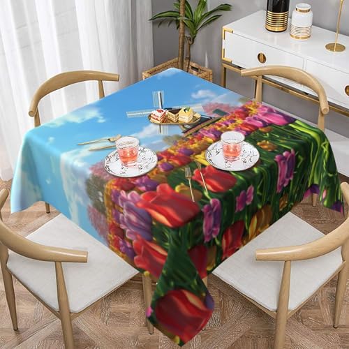 Gjgdbxdw Bunte quadratische Tischdecke mit Frühlingsdruck, wasserdicht, abwischbar, Tischdecke für Zuhause, Küche, Esszimmer, Party, drinnen und draußen, 137 x 137 cm von Gjgdbxdw