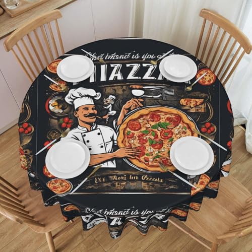 Gjgdbxdw Chef Pizza Runde Tischdecke, 152,4 cm, wasserdicht, waschbar, Polyester-Tischdecke, dekorativer Stoff, Tischdecke für Esstisch, Buffet-Partys und Camping von Gjgdbxdw