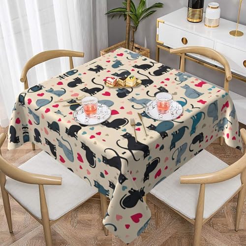 Gjgdbxdw Happy Walking Kitty bedruckte quadratische Tischdecke, wasserdicht, abwischbar, Tischdecke für Zuhause, Küche, Esszimmer, Party, drinnen und draußen, 152,4 x 152,4 cm von Gjgdbxdw