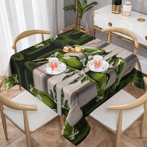 Gjgdbxdw Lustige quadratische Tischdecke, Motiv: grüne Frösche, wasserdicht, abwischbar, für Zuhause, Küche, Esszimmer, Party, drinnen und draußen, 137 x 137 cm von Gjgdbxdw