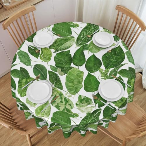 Gjgdbxdw Monstera Deliciosa Bananenpalme runde Tischdecke, 152,4 cm, wasserdicht, waschbar, Polyester-Tischdecke, dekorativer Stoff, Tischdecke für Esstisch, Buffet-Partys und Camping von Gjgdbxdw