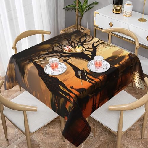 Gjgdbxdw Quadratische Tischdecke, Motiv: Afrika-Giraffe, majestätischer Baum, wasserdicht, abwischbar, Tischdecke für Zuhause, Küche, Esszimmer, Party, drinnen und draußen, 137 x 137 cm von Gjgdbxdw