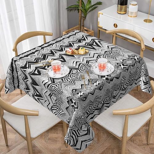 Gjgdbxdw Quadratische Tischdecke, wasserdicht, abwischbar, für Zuhause, Küche, Esszimmer, Party, drinnen und draußen, 152,4 x 152,4 cm, Schwarz-Weiß von Gjgdbxdw