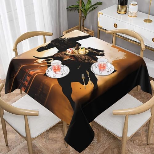 Gjgdbxdw Quadratische Tischdecke mit Aufdruck "Cool Bull Riding ", wasserdicht, abwischbar, für Zuhause, Küche, Esszimmer, Party, drinnen und draußen, 137 x 137 cm von Gjgdbxdw