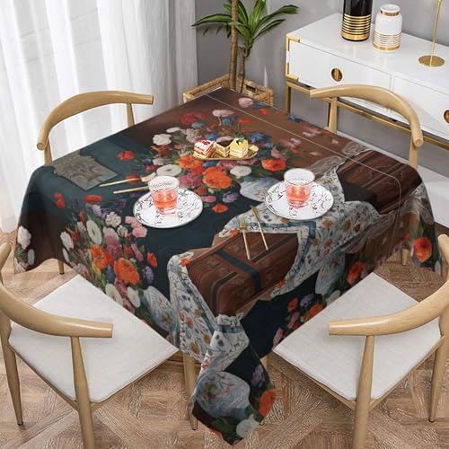 Gjgdbxdw Quadratische Tischdecke mit Blumenmotiv, bedruckt, wasserdicht, abwischbar, für Zuhause, Küche, Esszimmer, Party, drinnen und draußen, 152,4 x 152,4 cm von Gjgdbxdw