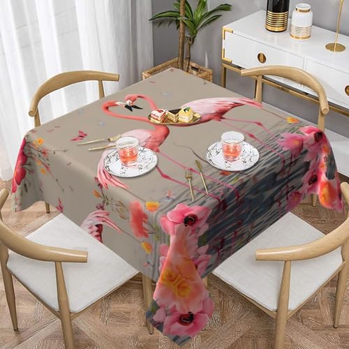 Gjgdbxdw Quadratische Tischdecke mit Flamingos und Blumen, wasserdicht, abwischbar, für Zuhause, Küche, Esszimmer, Party, drinnen und draußen, 137 x 137 cm von Gjgdbxdw