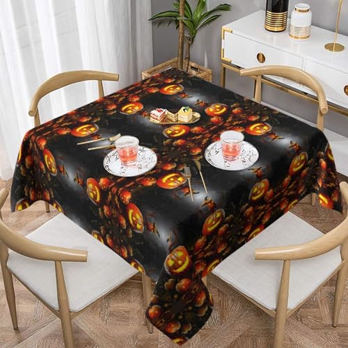 Gjgdbxdw Quadratische Tischdecke mit Halloween-Kürbis-Druck, wasserdicht, abwischbar, Tischdecke für Zuhause, Küche, Esszimmer, Party, drinnen und draußen, 137 x 137 cm von Gjgdbxdw