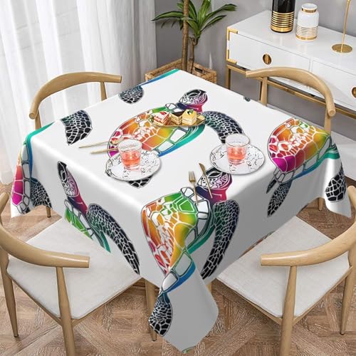 Gjgdbxdw Quadratische Tischdecke mit Meeresschildkröte, wasserdicht, abwischbar, für Zuhause, Küche, Esszimmer, Party, drinnen und draußen, 137 x 137 cm von Gjgdbxdw