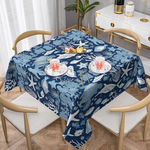 Gjgdbxdw Quadratische Tischdecke mit Meerestieren, wasserdicht, abwischbar, für Zuhause, Küche, Esszimmer, Party, drinnen und draußen, 137 x 137 cm von Gjgdbxdw