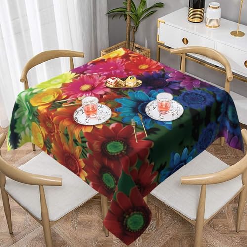 Gjgdbxdw Quadratische Tischdecke mit Regenbogenblumen-Druck, wasserdicht, abwischbar, für Zuhause, Küche, Esszimmer, Party, drinnen und draußen, 137 x 137 cm von Gjgdbxdw