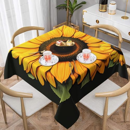 Gjgdbxdw Quadratische Tischdecke mit Sonnenblumen-Motiv, wasserdicht, abwischbar, für Zuhause, Küche, Esszimmer, Party, drinnen und draußen, 152,4 x 152,4 cm von Gjgdbxdw