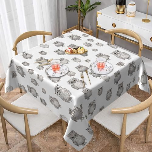 Gjgdbxdw Quadratische Tischdecke mit Tier-Cartoon-Eulen, bedruckt, wasserdicht, abwischbar, für Zuhause, Küche, Esszimmer, Party, drinnen und draußen, 137 x 137 cm von Gjgdbxdw