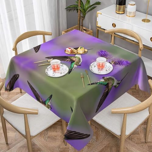 Gjgdbxdw Quadratische Tischdecke mit Vogel in violettem Lavendel, Blumenmuster, wasserdicht, abwischbar, für Zuhause, Küche, Esszimmer, Party, drinnen und draußen, 137 x 137 cm von Gjgdbxdw