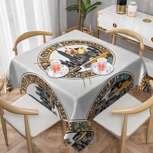 Gjgdbxdw Quadratische Tischdecke mit niedlichem New York-Thema, wasserdicht, abwischbar, für Zuhause, Küche, Esszimmer, Party, drinnen und draußen, 152,4 x 152,4 cm von Gjgdbxdw